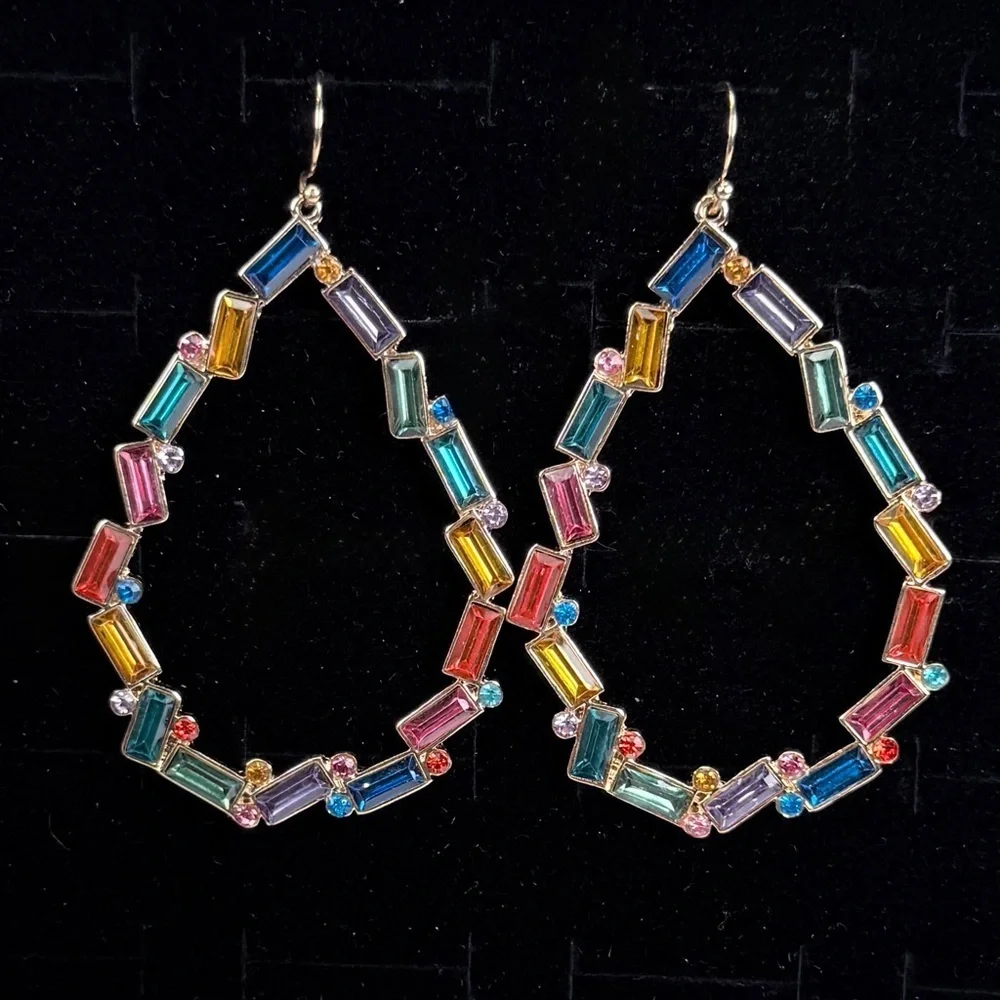 Gorgeous goldtone multicolor bling, weighted pierced dangle earrings